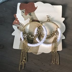 Gold and Crystal Hoop Earrings 80’s Costume Fun